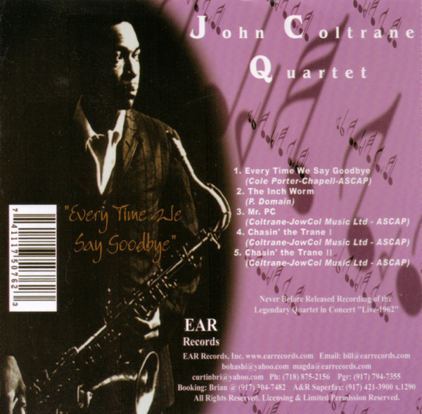 Every Time We Say Goodbye by John Coltrane - Back Cover