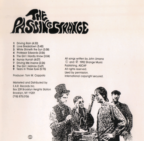 'The Passing Strange' Rock and Roll CD Album by John Umana - Back Cover
